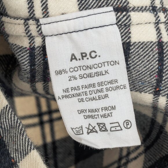 A.P.C. Navy & White Plaid-Flannel Buttoned Shirt - Picture 9 of 10